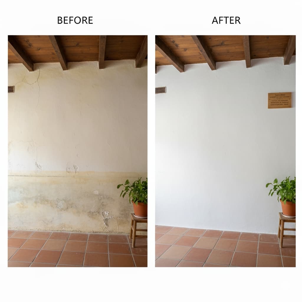 Rising Damp Treatment - Canillas de Aceituno - Severe rising damp in village house by English builder in Axarquía