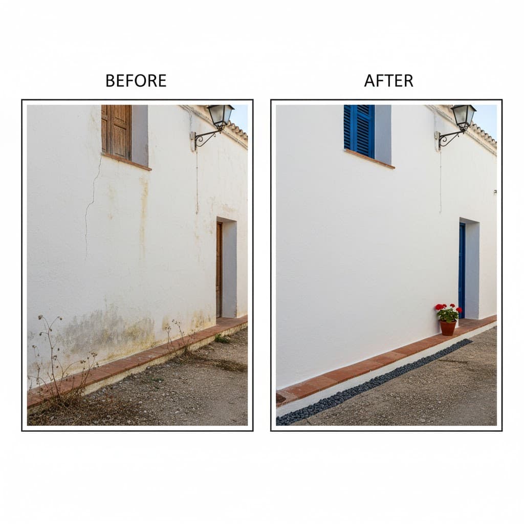 Lateral Damp Solution - Torrox - Hillside property with water penetration through external walls by English builder in Axarquía