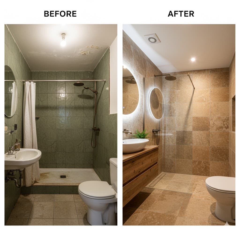 Traditional Village House Bathroom - Frigiliana Traditional Village House Bathroom - Frigiliana - Complete renovation of dated bathroom in 200-year-old property by English builder in Axarquía